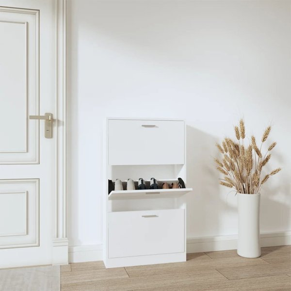 vidaXL Παπουτσοθήκη, λευκή, 59x17x108 εκ., ξυλώδες υλικό