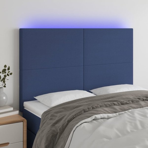 vidaXL Κεφαλάρι κρεβατιού με LED, μπλε, 144x5x118/128 cm, ύφασμα