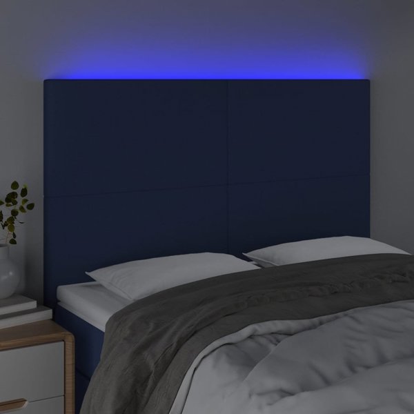 vidaXL Κεφαλάρι κρεβατιού με LED, μπλε, 144x5x118/128 cm, ύφασμα