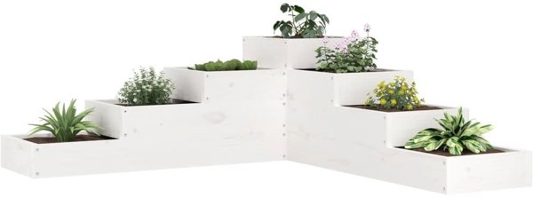 vidaXL Λευκή γλάστρα κήπου 4 επιπέδων 106x104,5x36 εκ. από πεύκο