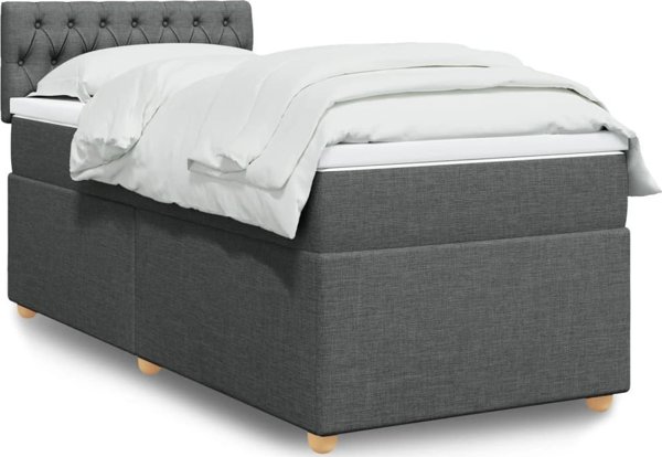 vidaXL Κρεβάτι Κοντινεντάλ με στρώμα, σκουρόχρωμο γκρι ύφασμα, 90x190 cm