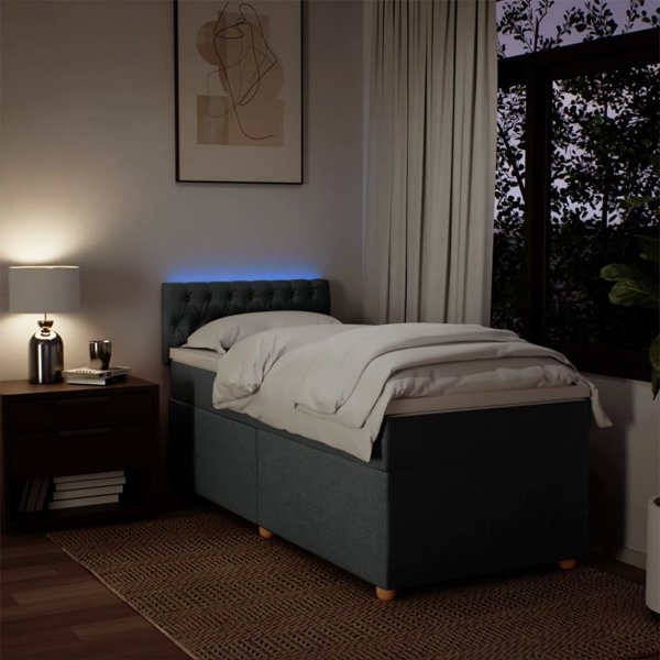vidaXL Κρεβάτι Κοντινεντάλ με στρώμα, σκουρόχρωμο γκρι ύφασμα, 90x190 cm