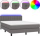 vidaXL κρεβάτι κοντινεντάλ με στρώμα και LED, γκρι οικολογική δερματίνη 140x200cm