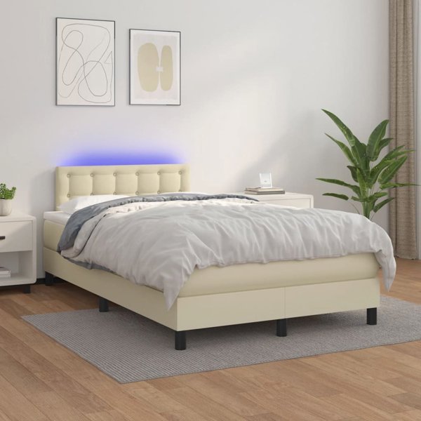 vidaXL Κρεβάτι κοντινένταλ με LED, στρώμα, κρεμ χρώμα, οικολογικό δέρμα 120x200cm