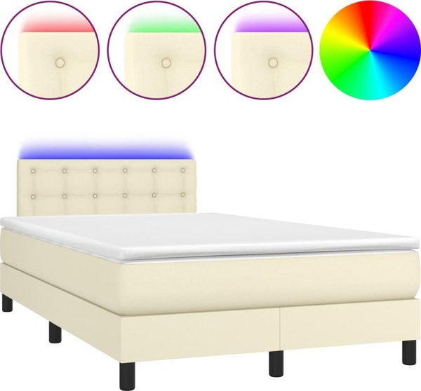 vidaXL Κρεβάτι κοντινένταλ με LED, στρώμα, κρεμ χρώμα, οικολογικό δέρμα 120x200cm