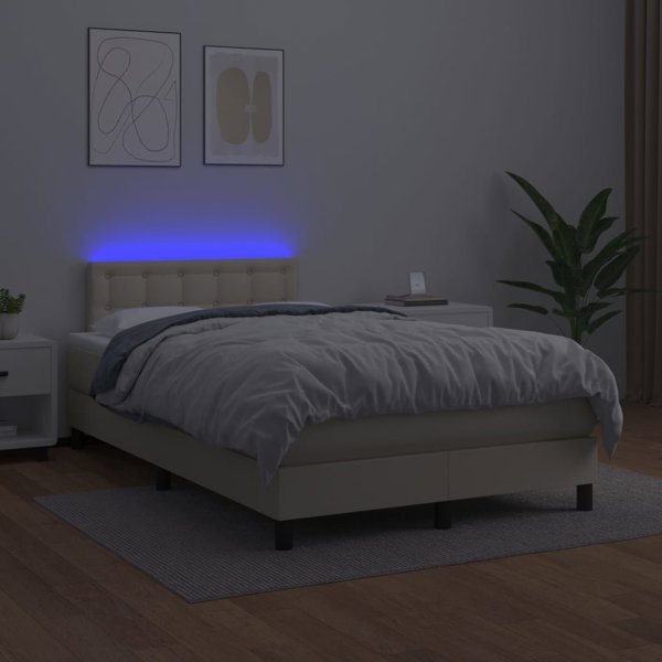 vidaXL Κρεβάτι κοντινένταλ με LED, στρώμα, κρεμ χρώμα, οικολογικό δέρμα 120x200cm