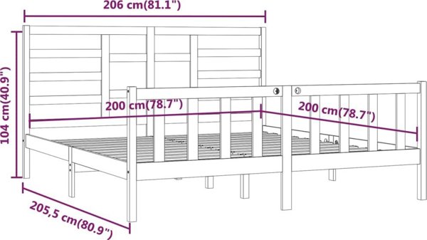 vidaXL Κά_FRAME κρεβατιού, μαύρο, μασίφ πεύκο, 200x200 εκ.