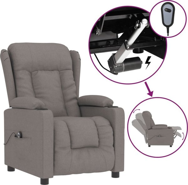 vidaXL Elektryczny fotel rozkladajacy, kolor taupe, obity tkanina