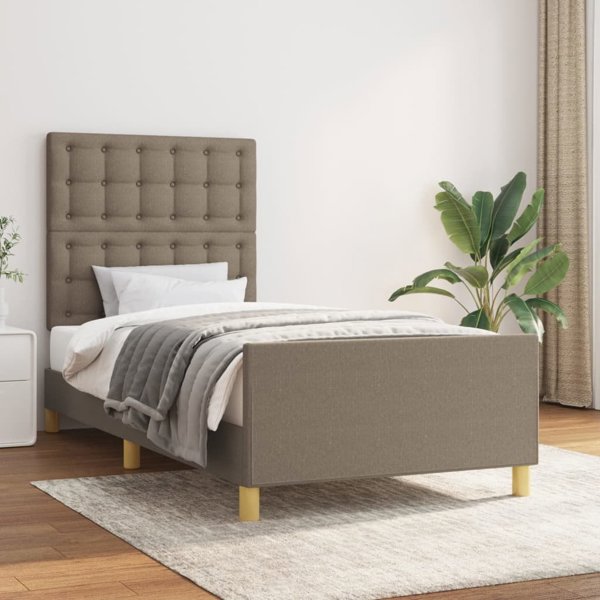 vidaXL Σκελετός κρεβατιού με κεφαλάρι, taupe, 90x190 εκ, υφασμάτινη επένδυση