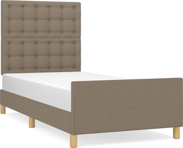 vidaXL Σκελετός κρεβατιού με κεφαλάρι, taupe, 90x190 εκ, υφασμάτινη επένδυση