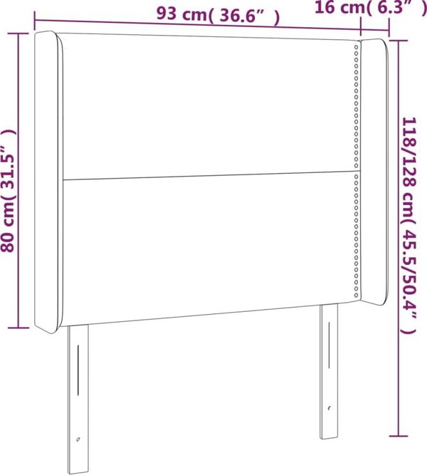 vidaXL Zaglowek uszak, μαύρο, 93x16x118/128 cm, συνθετικό δέρμα