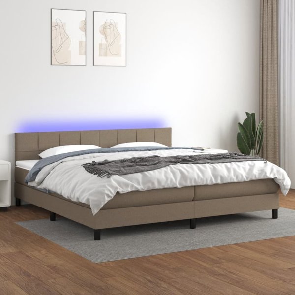 vidaXL Υπέρδιπλο κρεβάτι με στρώμα, taupe, 200x200 εκ., ύφασμα