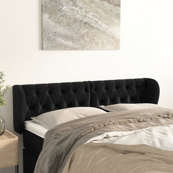 vidaXL Προσκέφαλο uszak, μαύρο, 163x23x78/88 cm, βελούδινο