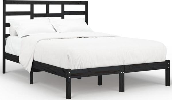 vidaXL Πλαίσιο κρεβατιού, μαύρο, μασίφ ξύλο, 140x190 cm