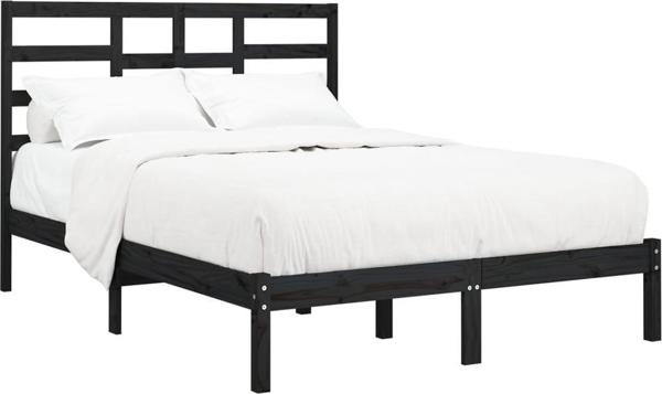 vidaXL Πλαίσιο κρεβατιού, μαύρο, μασίφ ξύλο, 140x190 cm