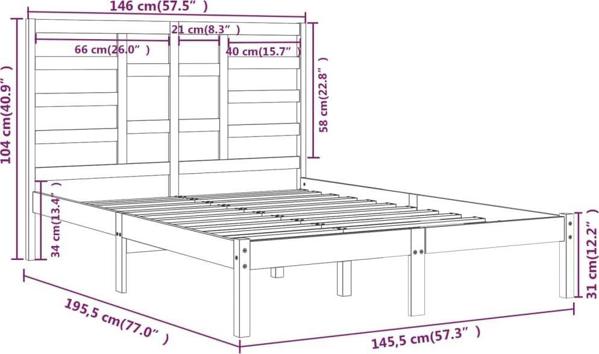 vidaXL Πλαίσιο κρεβατιού, μαύρο, μασίφ ξύλο, 140x190 cm