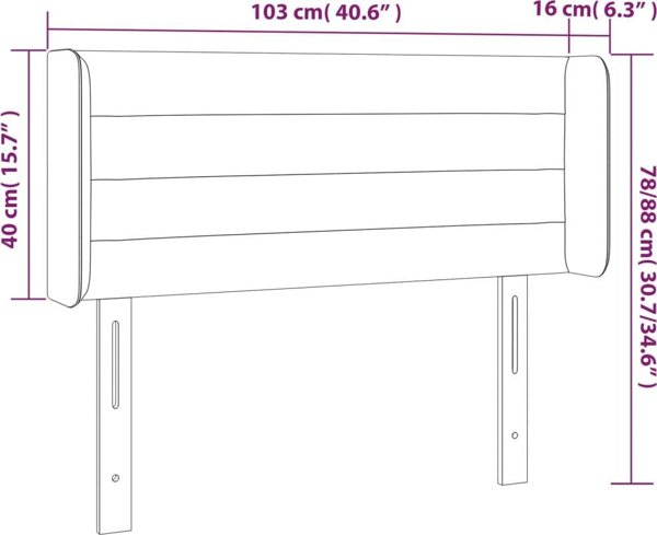 vidaXL Κεφαλάρι κρεβατιού με LED, σκοτεινό γκρι, 103x16x78/88 εκ., βελούδο