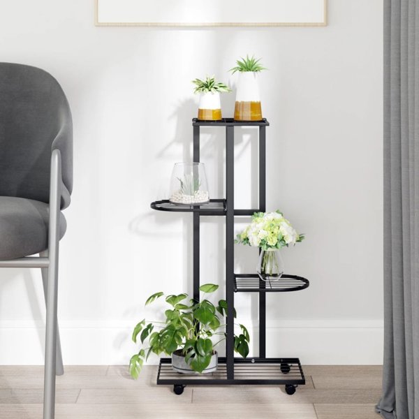 vidaXL Kwietnik με 4 ράφια και ροδάκια, 44x23x80 cm, μαύρο, σιδερένιο
