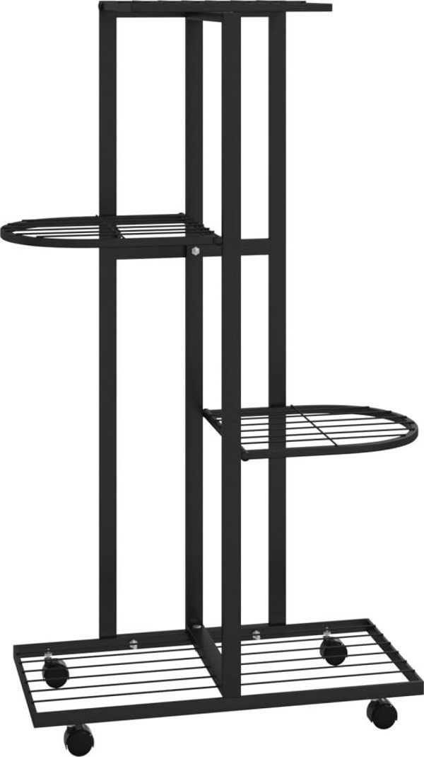 vidaXL Kwietnik με 4 ράφια και ροδάκια, 44x23x80 cm, μαύρο, σιδερένιο
