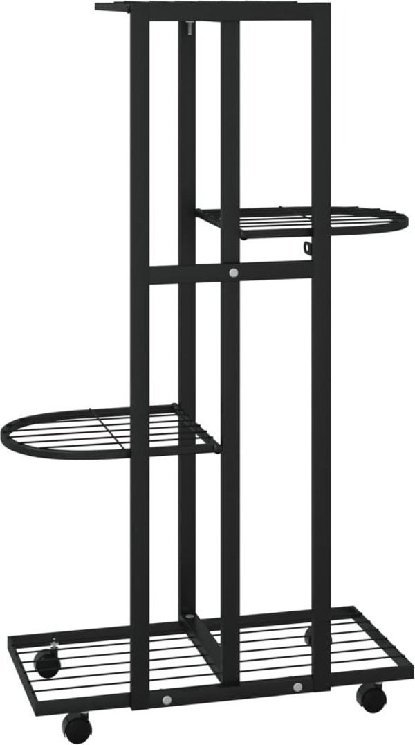 vidaXL Kwietnik με 4 ράφια και ροδάκια, 44x23x80 cm, μαύρο, σιδερένιο