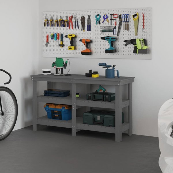 vidaXL vidaXL Stolik roboczy, szary, 142,5x50x80 cm, lite drewno sosnowe