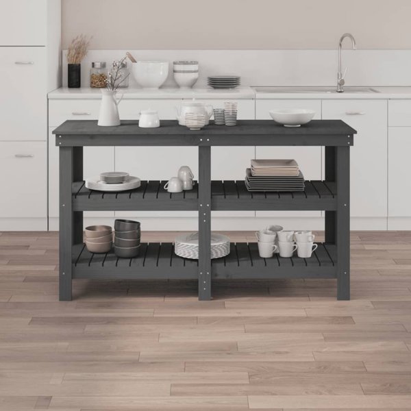 vidaXL vidaXL Stolik roboczy, szary, 142,5x50x80 cm, lite drewno sosnowe