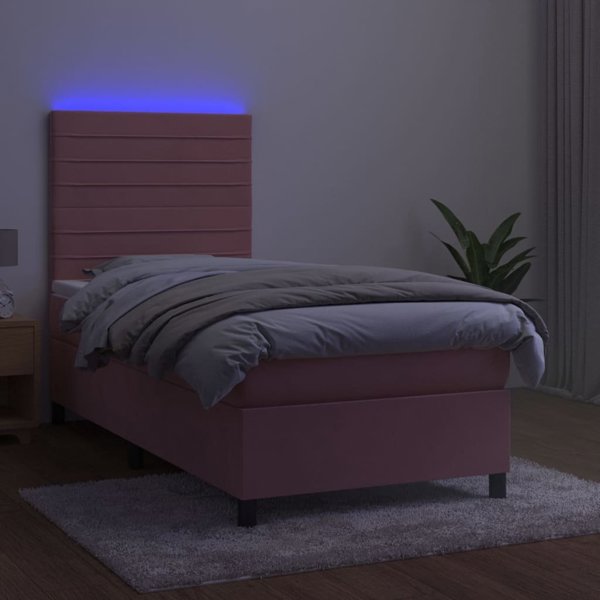 vidaXL κρεβάτι κοντινεντάλ με στρώμα και LED, ροζ βελούδο 80x200 εκ