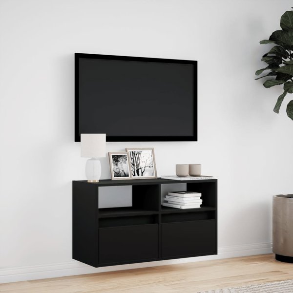 vidaXL Επιτοίχιο έπιπλο τηλεόρασης με LED, μαύρο, 80x31x45 cm
