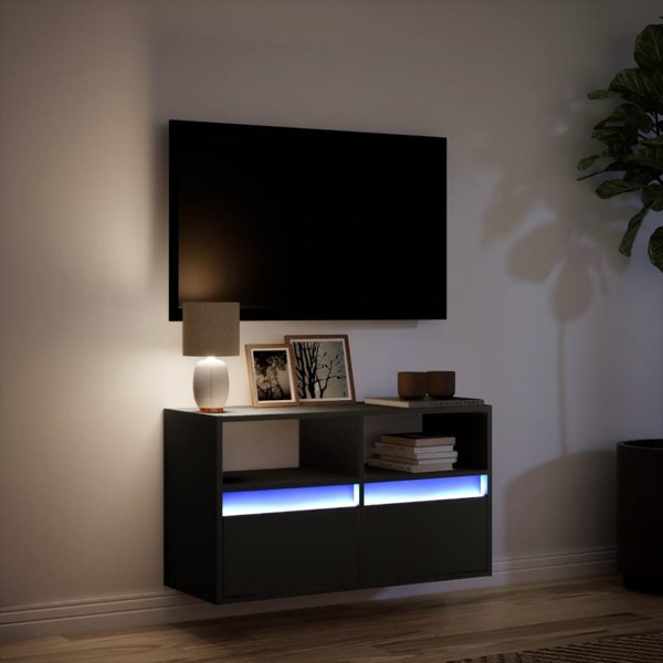 vidaXL Επιτοίχιο έπιπλο τηλεόρασης με LED, μαύρο, 80x31x45 cm