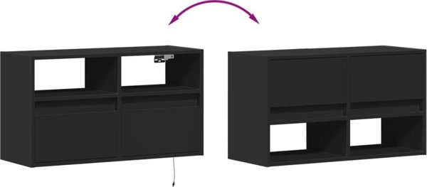 vidaXL Επιτοίχιο έπιπλο τηλεόρασης με LED, μαύρο, 80x31x45 cm