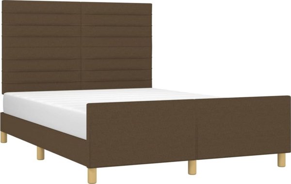 vidaXL Rama κρεβατιού με προσκέφαλο, σκούρο καφέ, 140x190 cm, επενδεδυμένη με ύφασμα