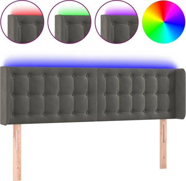 vidaXL Κεφαλάρι κρεβατιού με LED, σκούρο γκρι, 147x16x78/88 εκ., βελούδο