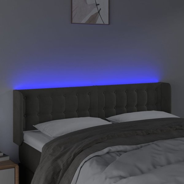 vidaXL Κεφαλάρι κρεβατιού με LED, σκούρο γκρι, 147x16x78/88 εκ., βελούδο