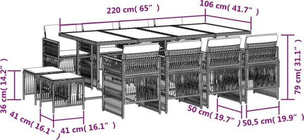 vidaXL 13τεμ. σετ επίπλων κήπου με μαξιλάρια, μπεζ ανάμεικτο, PE ράτταν
