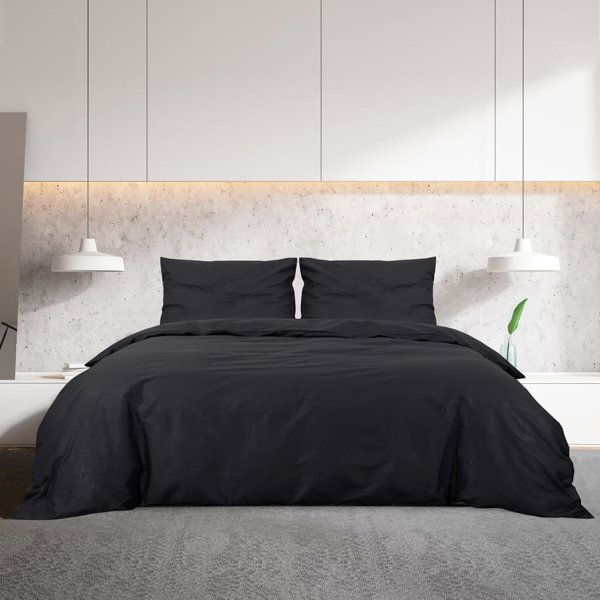 vidaXL Σετ παπλωματοθήκης, μαύρο, 140x200 cm, ελαφριά μικροΐνα