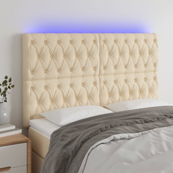 vidaXL Αντίκε κεφαλάρι κρεβατιού με LED, κρεμ, 160x7x118/128 cm, ύφασμα