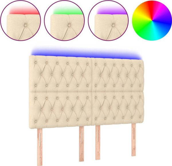 vidaXL Αντίκε κεφαλάρι κρεβατιού με LED, κρεμ, 160x7x118/128 cm, ύφασμα