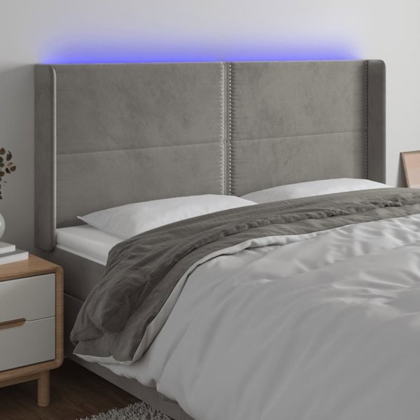 vidaXL Κεφαλάρι για κρεβάτι με LED, ανοιχτό γκρι, 203x16x118/128 cm, βελούδο