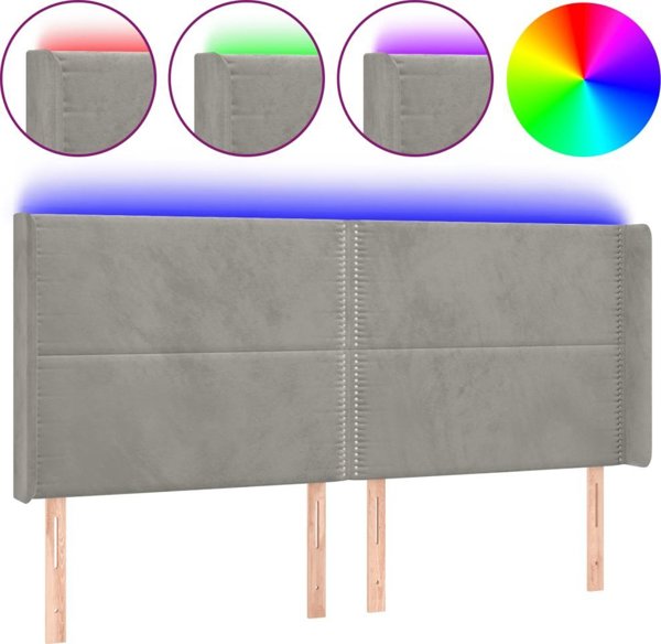 vidaXL Κεφαλάρι για κρεβάτι με LED, ανοιχτό γκρι, 203x16x118/128 cm, βελούδο