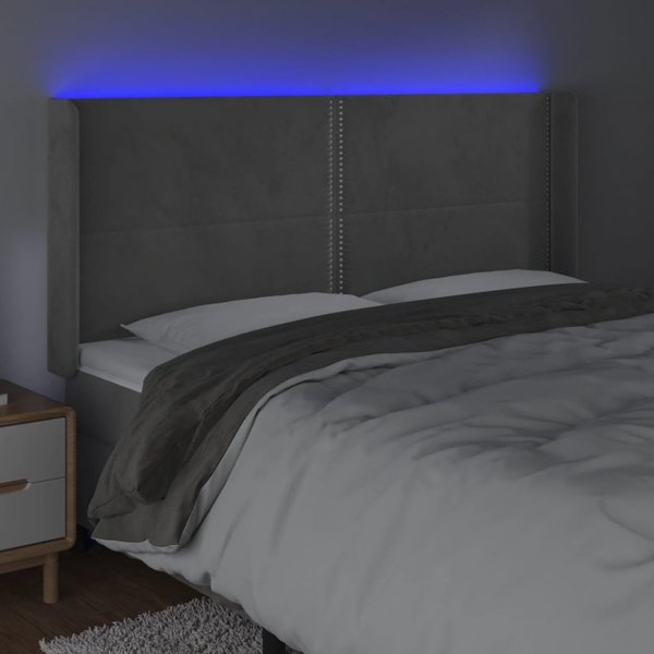 vidaXL Κεφαλάρι για κρεβάτι με LED, ανοιχτό γκρι, 203x16x118/128 cm, βελούδο