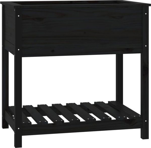 vidaXL Ζαρντινιέρα με ραφιέρα, μαύρη, 82,5x54x81 εκ., μασίφ πεύκο
