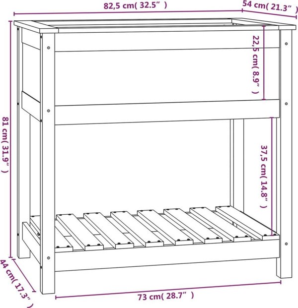 vidaXL Ζαρντινιέρα με ραφιέρα, μαύρη, 82,5x54x81 εκ., μασίφ πεύκο