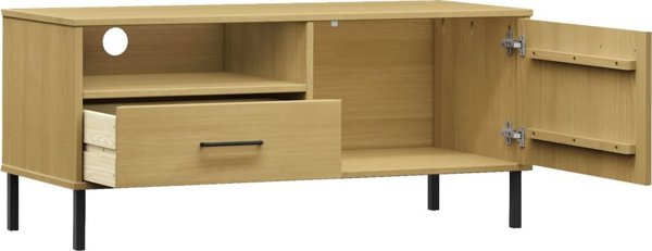 vidaXL Συρταριέρα TV OSLO από πεύκο με μεταλλικά πόδια, καφέ