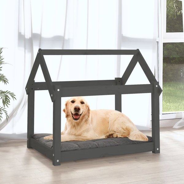 vidaXL Legowisko dla psa, szare,81x60x70 cm, lite drewno sosnowe