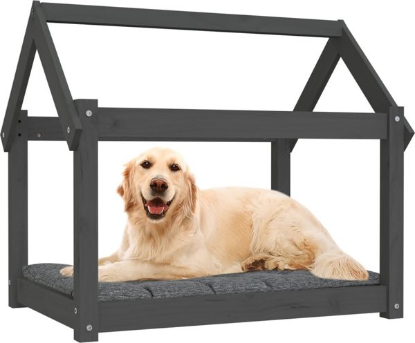 vidaXL Legowisko dla psa, szare,81x60x70 cm, lite drewno sosnowe