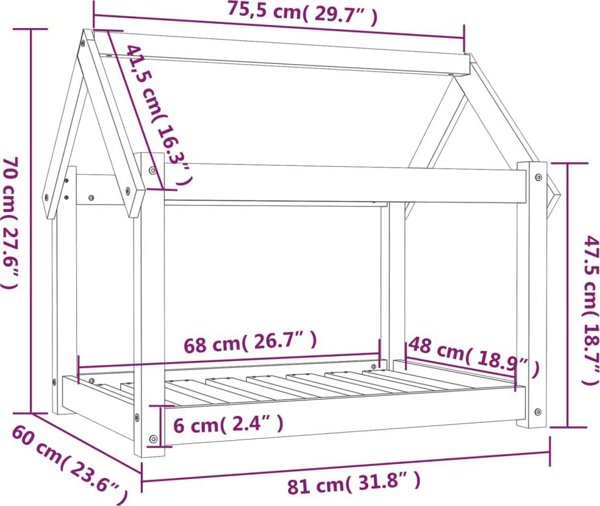 vidaXL Legowisko dla psa, szare,81x60x70 cm, lite drewno sosnowe