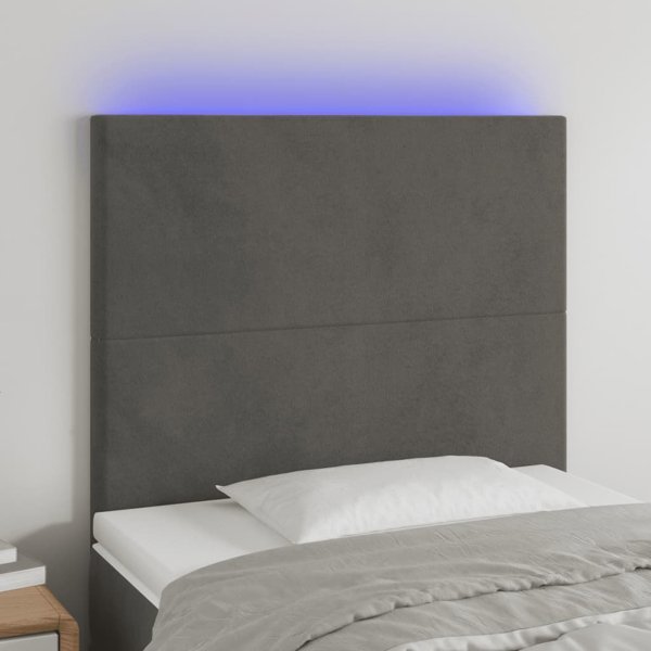 vidaXL Κεφαλάρι κρεβατιού με LED, σκούρο γκρι βελούδο, 80x5x118/128 cm