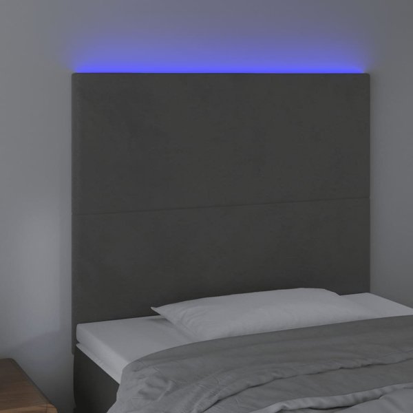 vidaXL Κεφαλάρι κρεβατιού με LED, σκούρο γκρι βελούδο, 80x5x118/128 cm