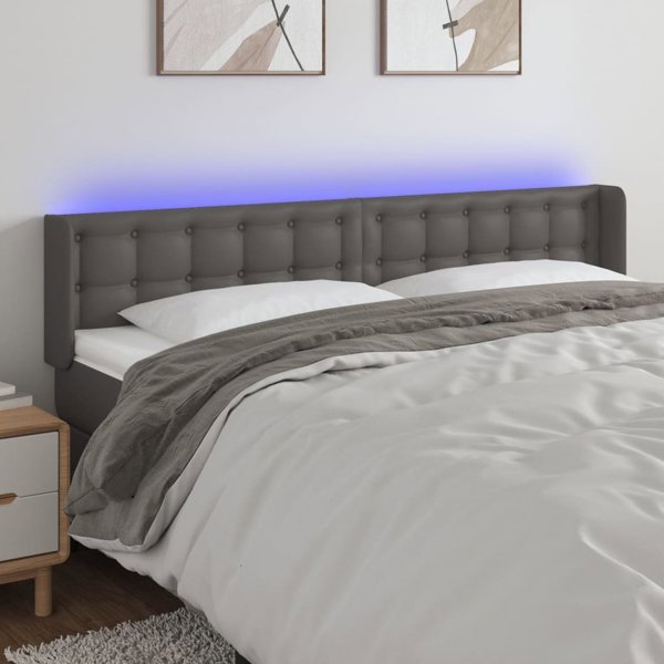 vidaXL Zaglowek do lozka z LED, γκρι, 163x16x78/88 cm, τεχνητο δερμα