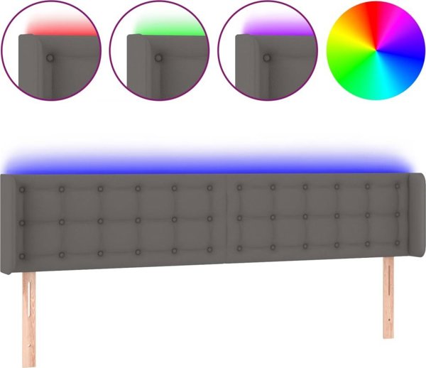 vidaXL Zaglowek do lozka z LED, γκρι, 163x16x78/88 cm, τεχνητο δερμα